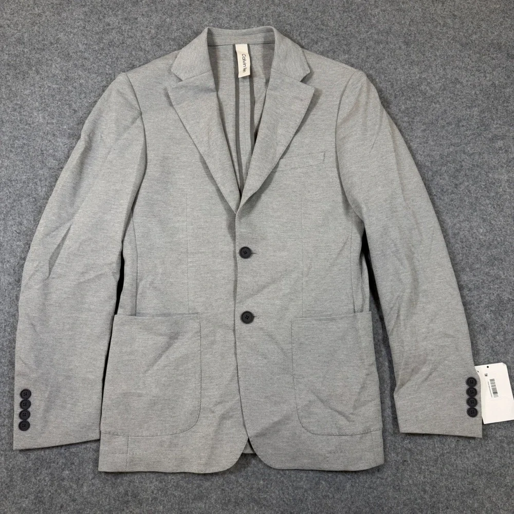 Calvin Klein Mens Slim Fit Blazer 36R Light Gray Textured Knit 2-Button Jacket